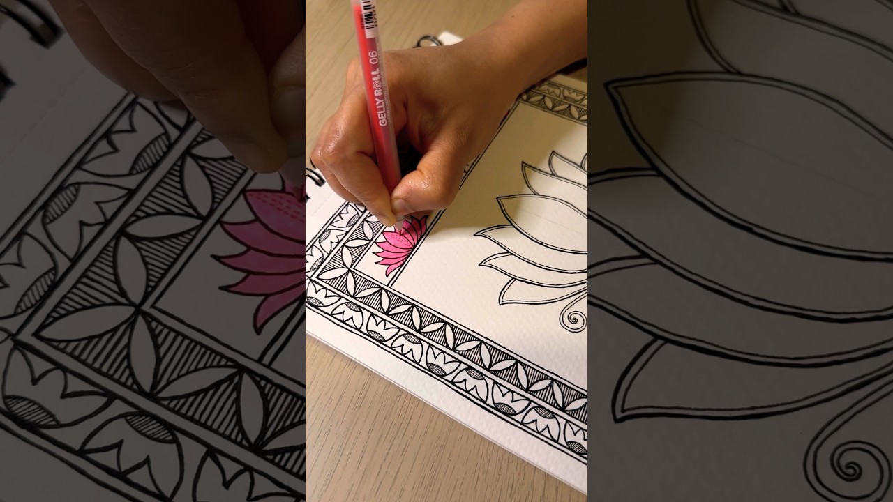 Lotus Motif Madhubani Painting #madhubanipainting #mithilapainting #shorts