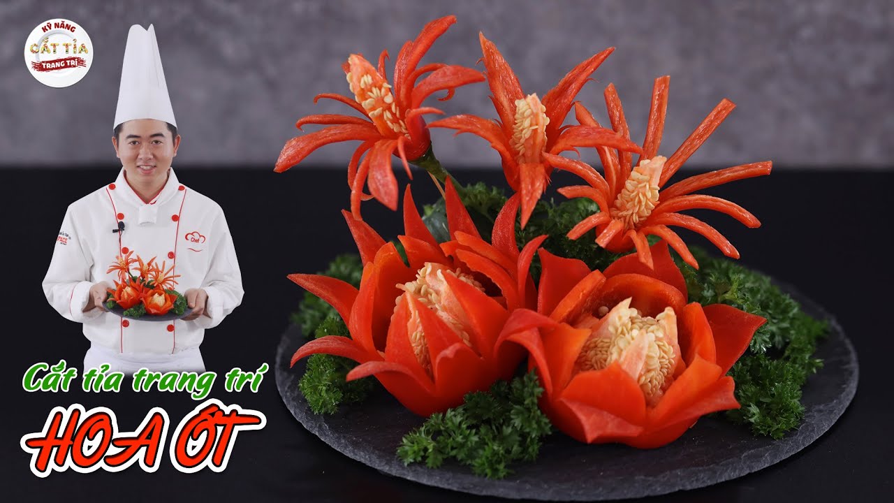 Tỉa Hoa Ớt - Hướng dẫn cách cắt tỉa hoa ớt đơn giản và đẹp mắt - Bell pepper Flower Carving