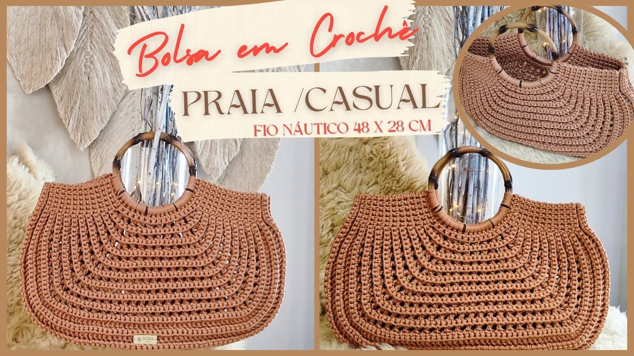 BOLSA EM CROCHÊ PRAIA CASUAL FIO NÁUTICO 48 X 28 CM