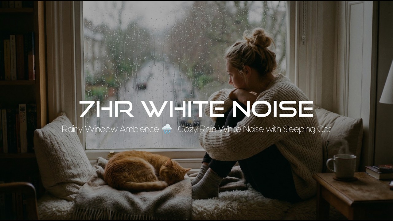 Rainy Window Ambience 🌧️ | Cozy Rain White Noise with Sleeping Cat | No mid-roll ads