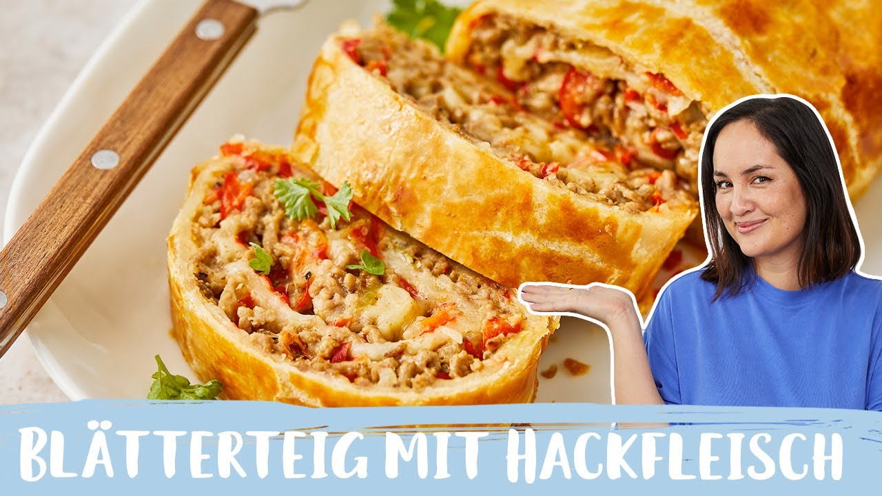 Blätterteig mit Hackfleisch 🥐🍖 | Schnelle Blätterteigrolle | Einfach Backen
