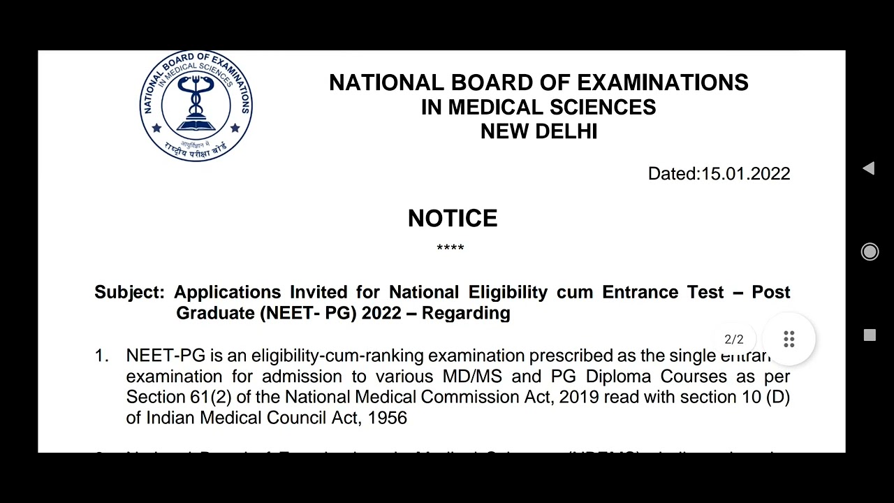 NEET PG 2022 APPLICATION FORM NOTICE