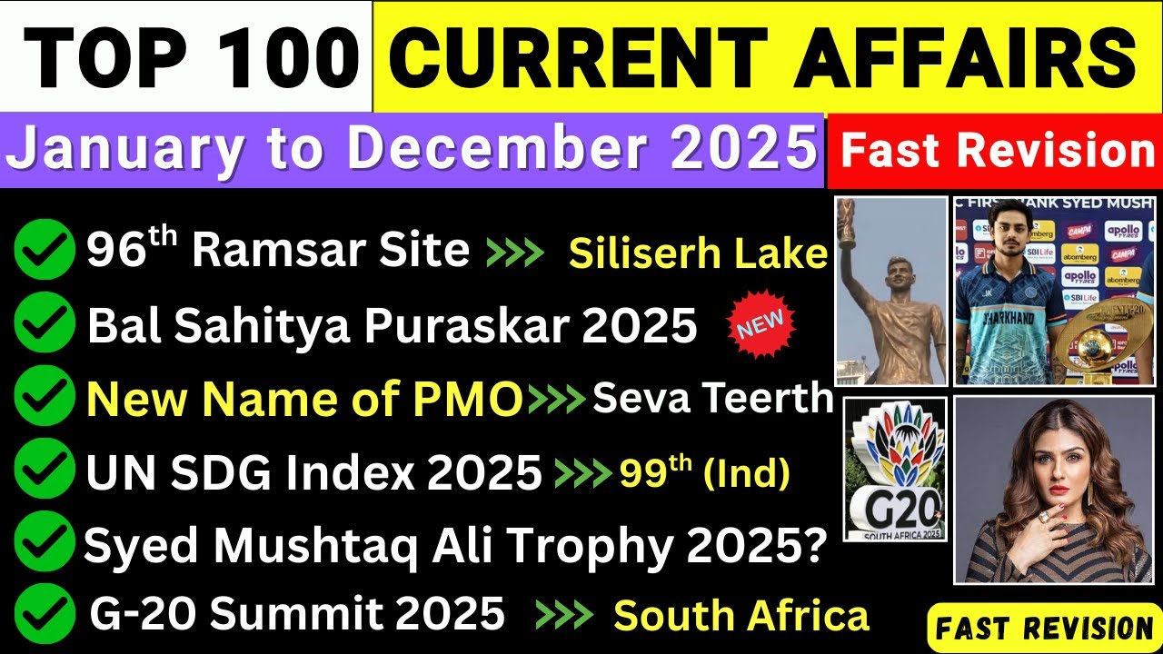 Top 100 Current Affairs 2025 | Important Current Affairs of 2025 | Current Affairs 2025