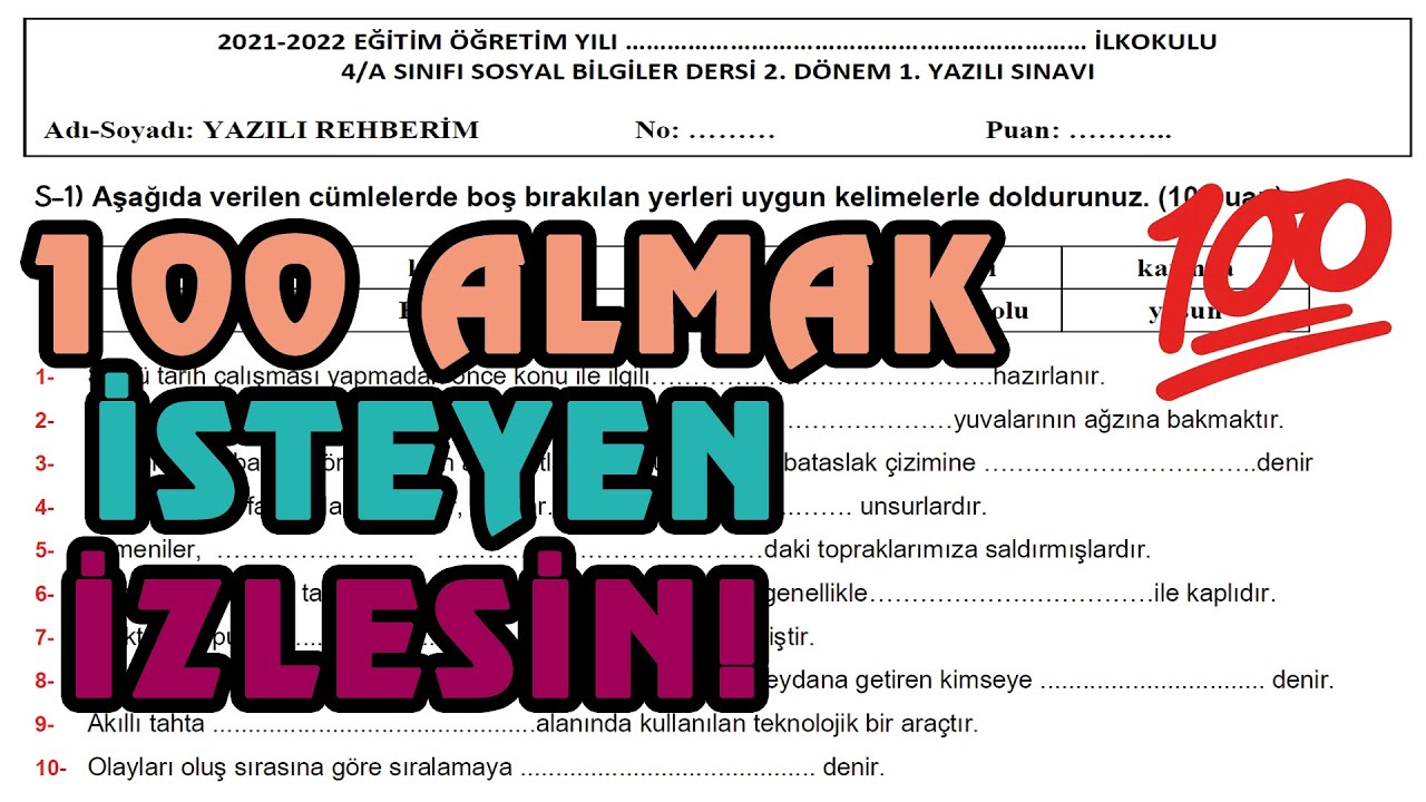 4. Sınıf Sosyal Bilgiler 2. Dönem 1. Yazılı | 1. Örnek 2022