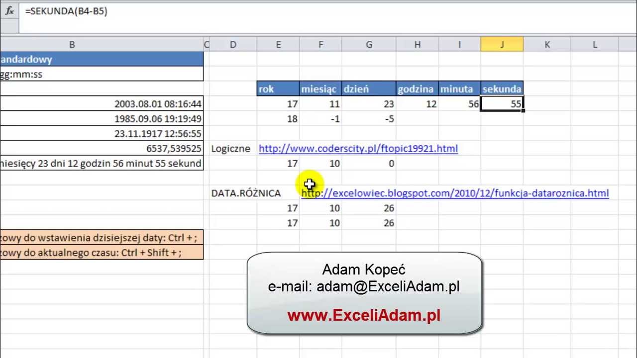 Excel - Różnica lat miesięcy dni i godzin pomiędzy 2 datami - widzowie #14