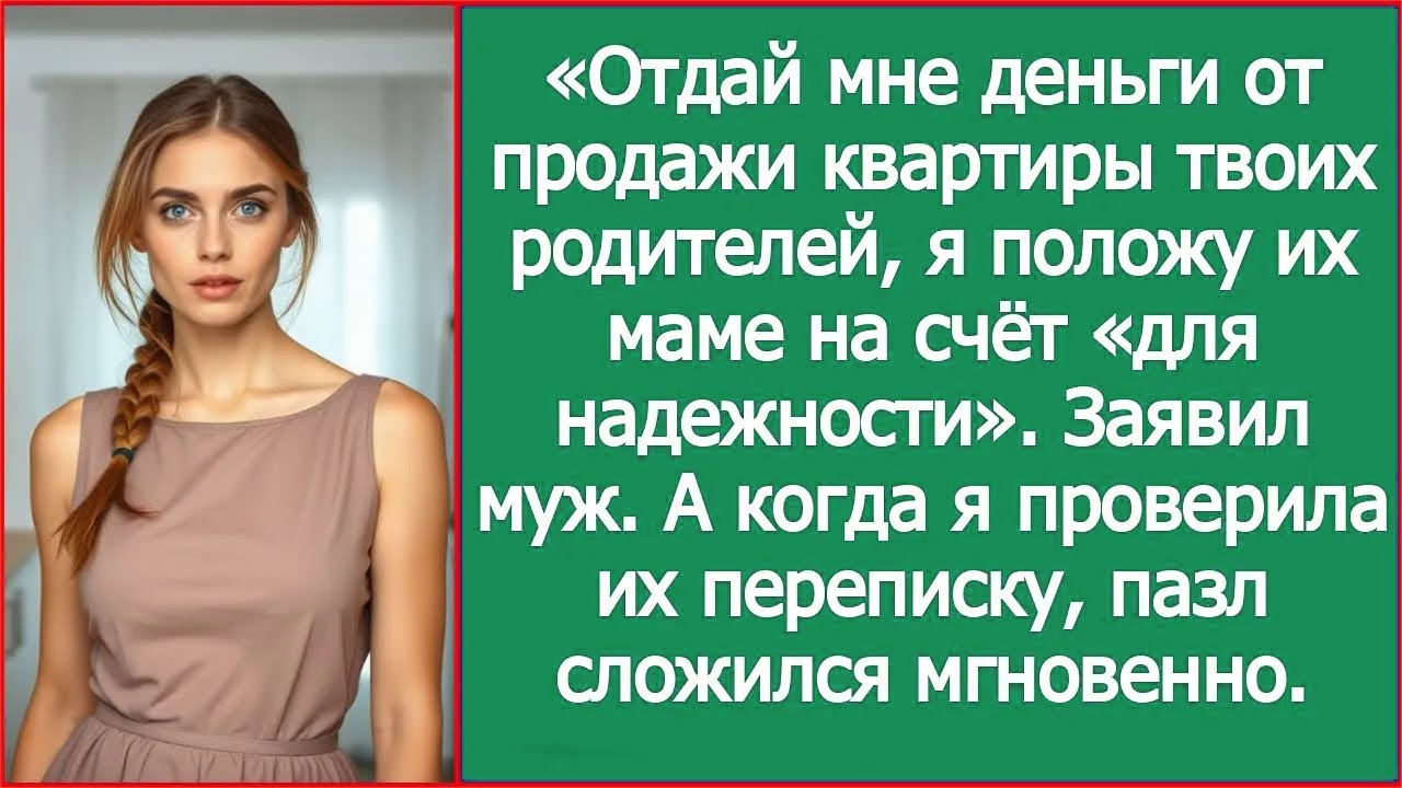 Дорогая, отдай мне деньги от продажи квартиры твоих родителей, положу их маме на счёт для надежности
