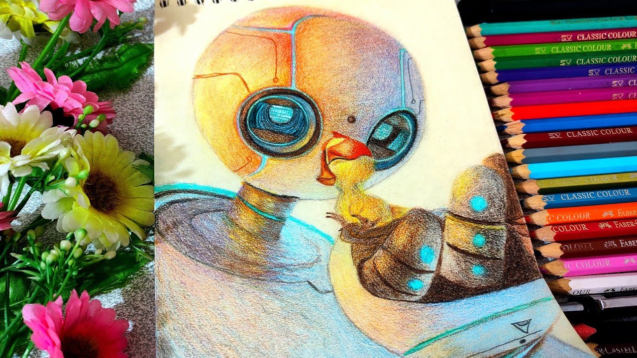 Drawing The Wild Robot only with 24 colored pencils | Vision Slit