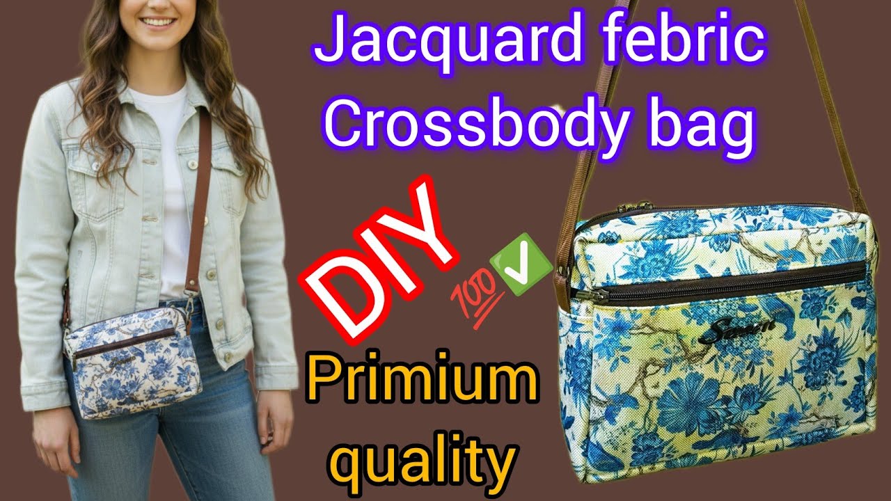 Crossbody bag DIY/Jacquard febric slingbag making at home/leather crossbody bag#vasundhracreation21 