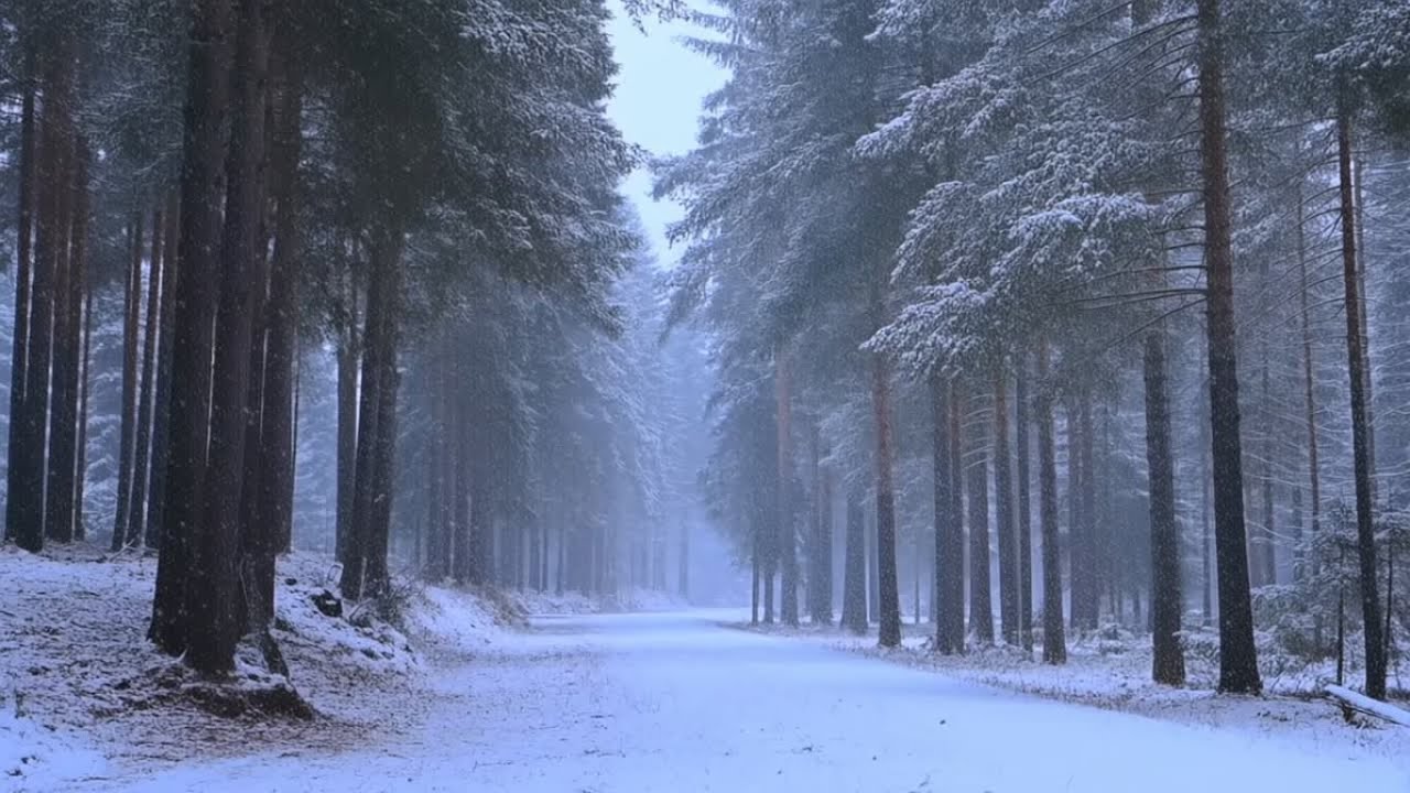 2 Hours Snow Forest Ambiance ❄️ Gentle Falling Snow & Rustling Trees for Sleep, relaxation
