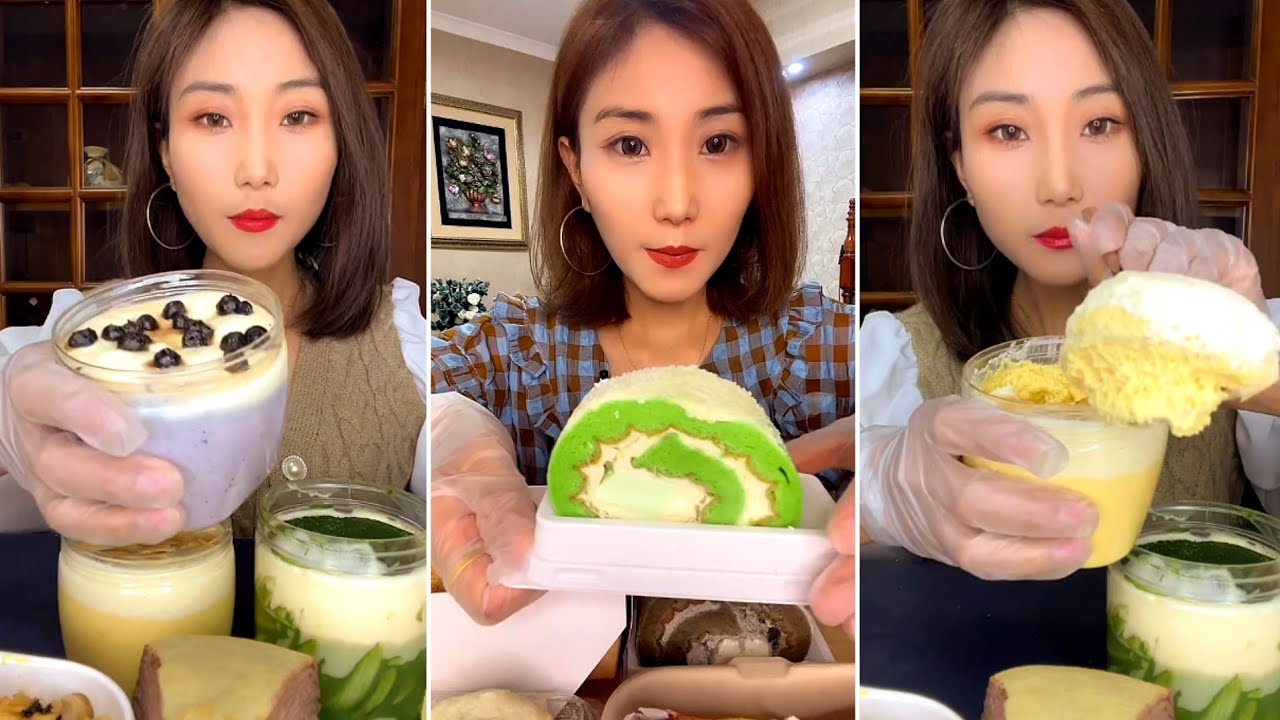 [ENG SUB] Matcha cheese jar,Durian Thousand Layers,Grape Jar,Black sesame custard#asmr #mukbang#food