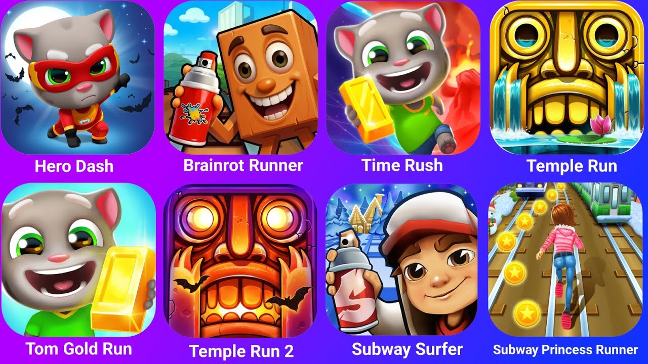 Subway Surfers, Temple Run, Talking Tom Gold Run, Hero Dash, Time Rush, Kooply Run,Brainrot Runner
