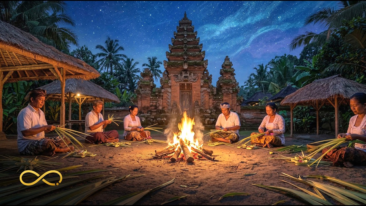 Moonlit Fire in Bali 🌙🔥 Hang Drum & Fire Crackling | Real Ubud Night Ambience