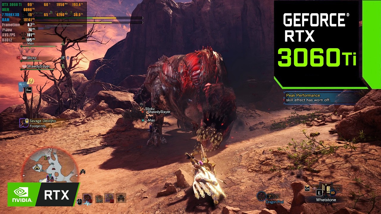 RTX 3060 Ti: Monster Hunter world | 1440p Maximum Settings (Savage Deviljho and Anjanath)