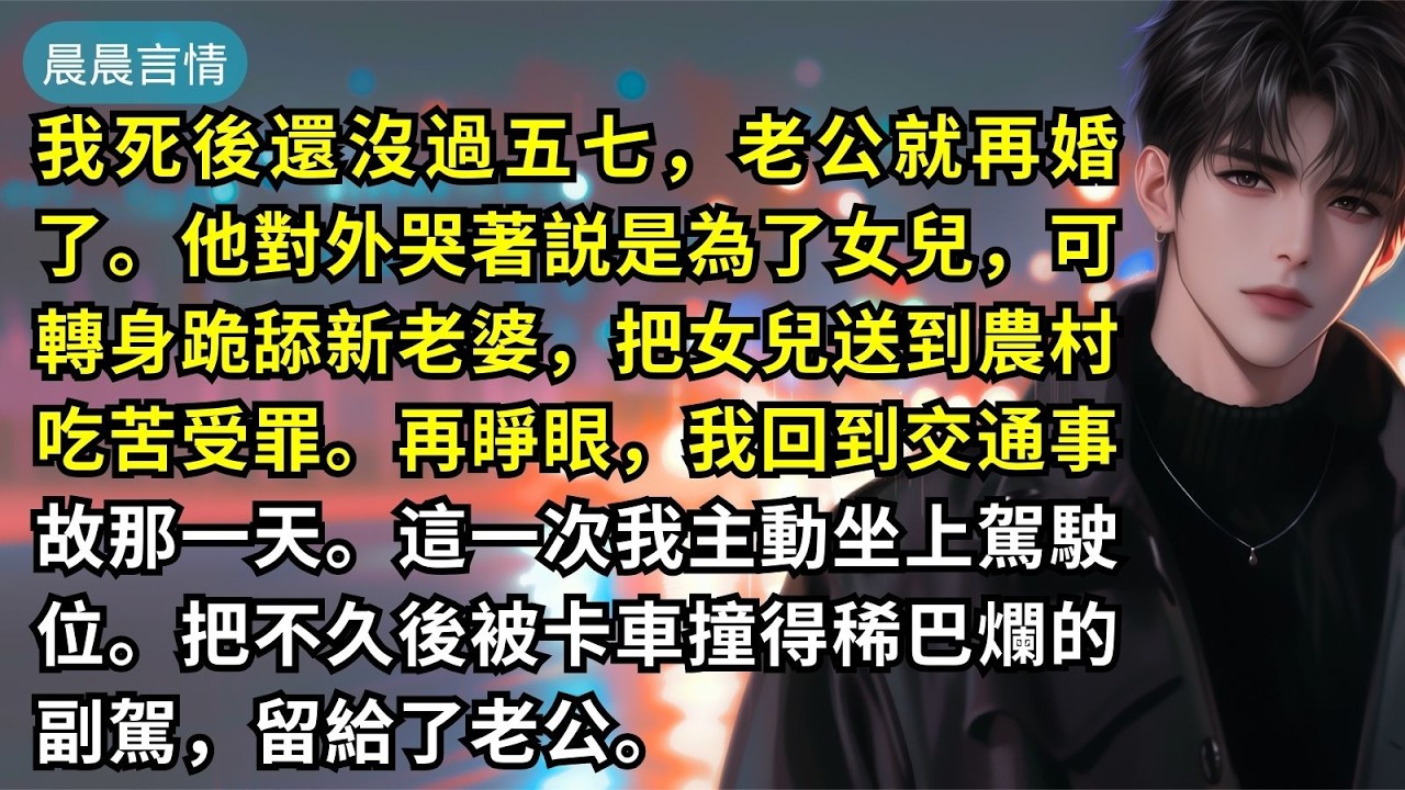 我死後還沒過五七，老公就再婚了。他對外哭著説是為了女兒，可轉身跪舔新老婆，把女兒送到農村吃苦受罪。再睜眼，我回到交通事故那一天。這一次我主動坐上駕駛位。把不久後被卡車撞得稀巴爛的副駕，留給了老公