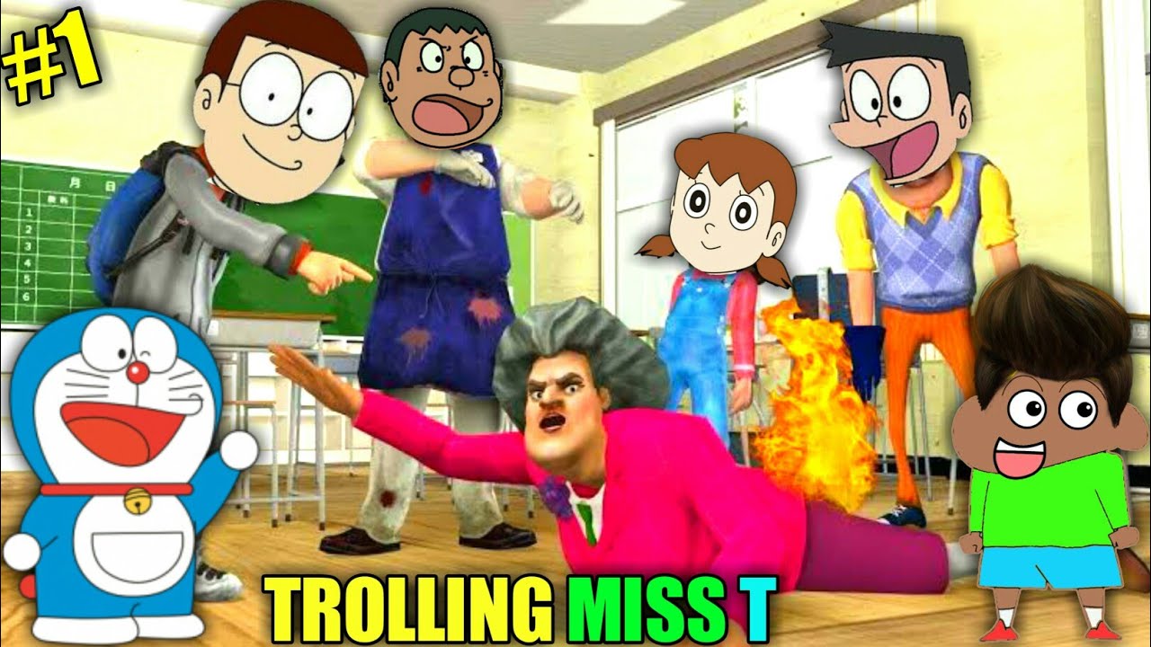 MANOJ DORAEMON AND NOBITA FRIENDS TROLLING MISS T | Scary Teacher 3d Gameplay #1