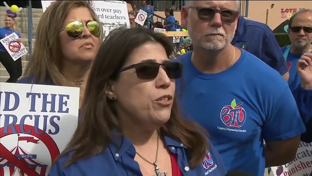 Broward Teachers Union members protest at Plantation High School