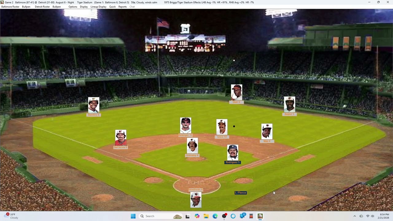 Action PC Baseball 8-6-75 Game 2 DH Baltimore at Detroit