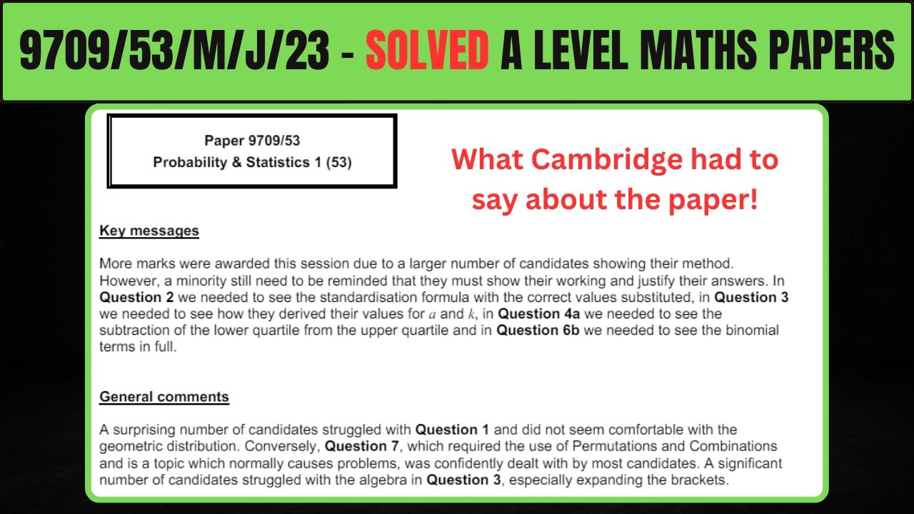 9709/53/M/J/23 | Solved | CIE A Level Maths | Statistics 1 | 9709 | Paper 53 May June | 2023