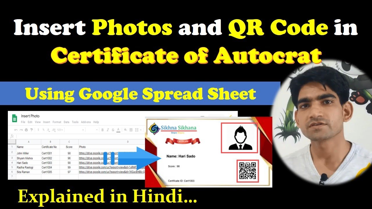 How to Generate Certificate with QR Code and Photo Using Autocrat and Google Sheet (In Hindi)
