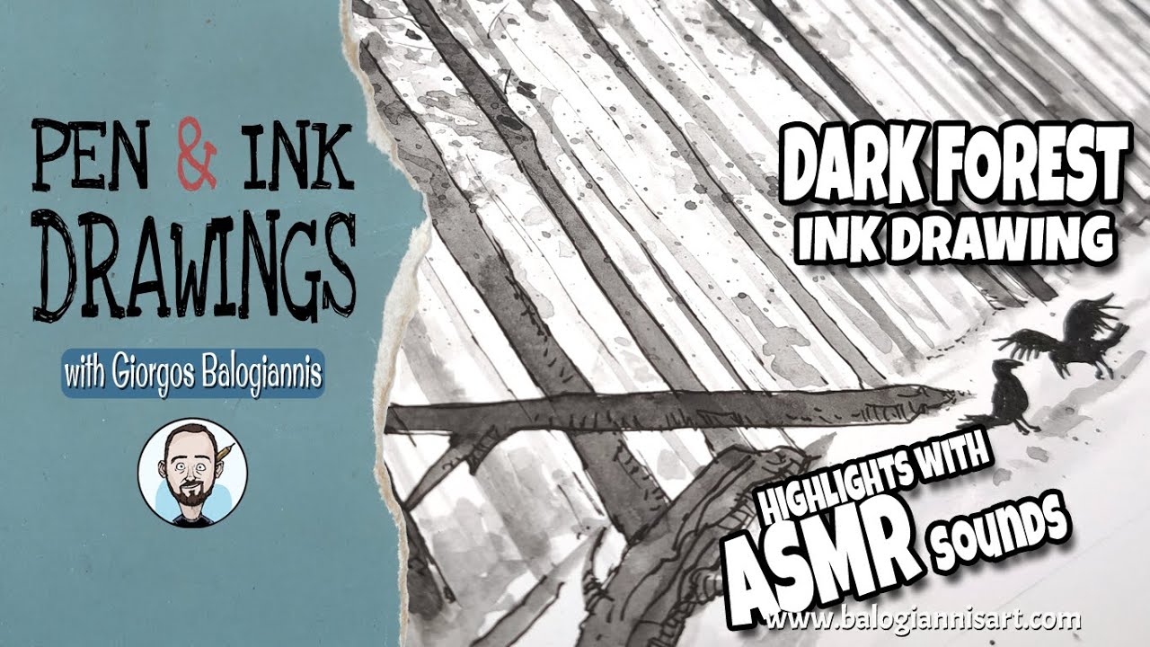 The Dark Forest Ink Drawing – Highlights with ASMR sounds