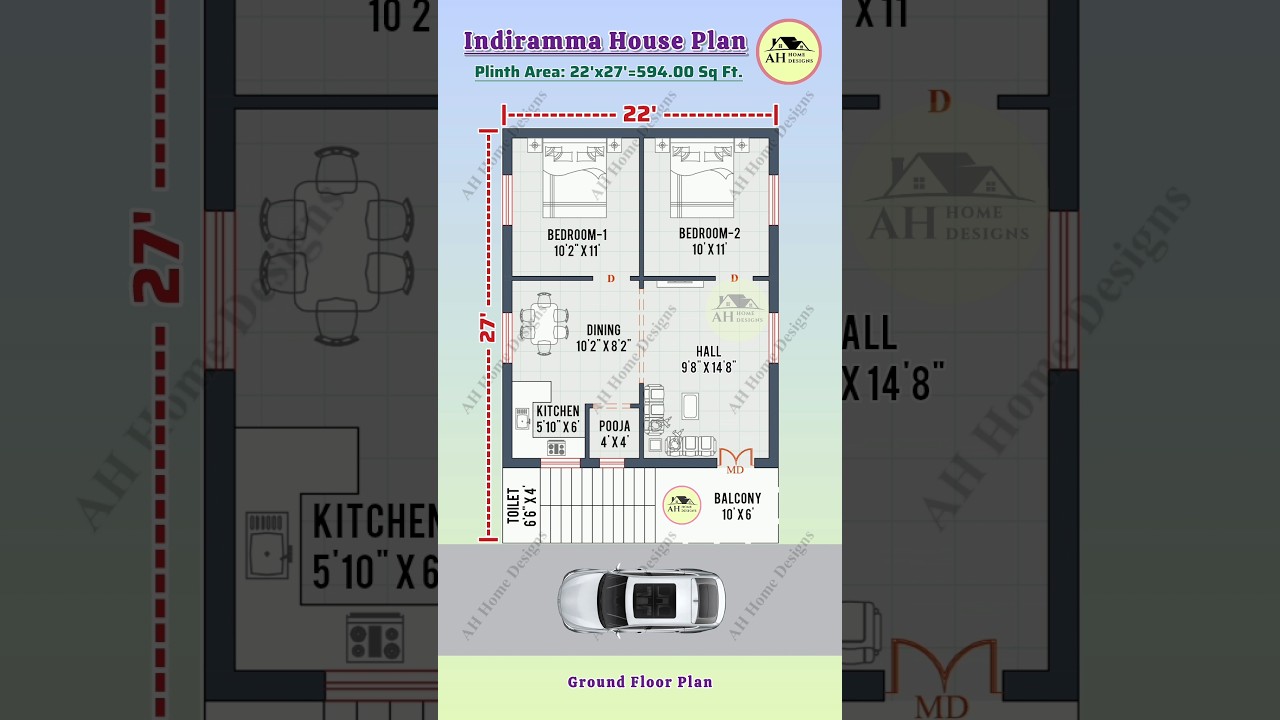 Indiramma House Model | 594 SFT | 22x27 House Plan | 22*27 Home Plan | #houseplan #telangana #shorts