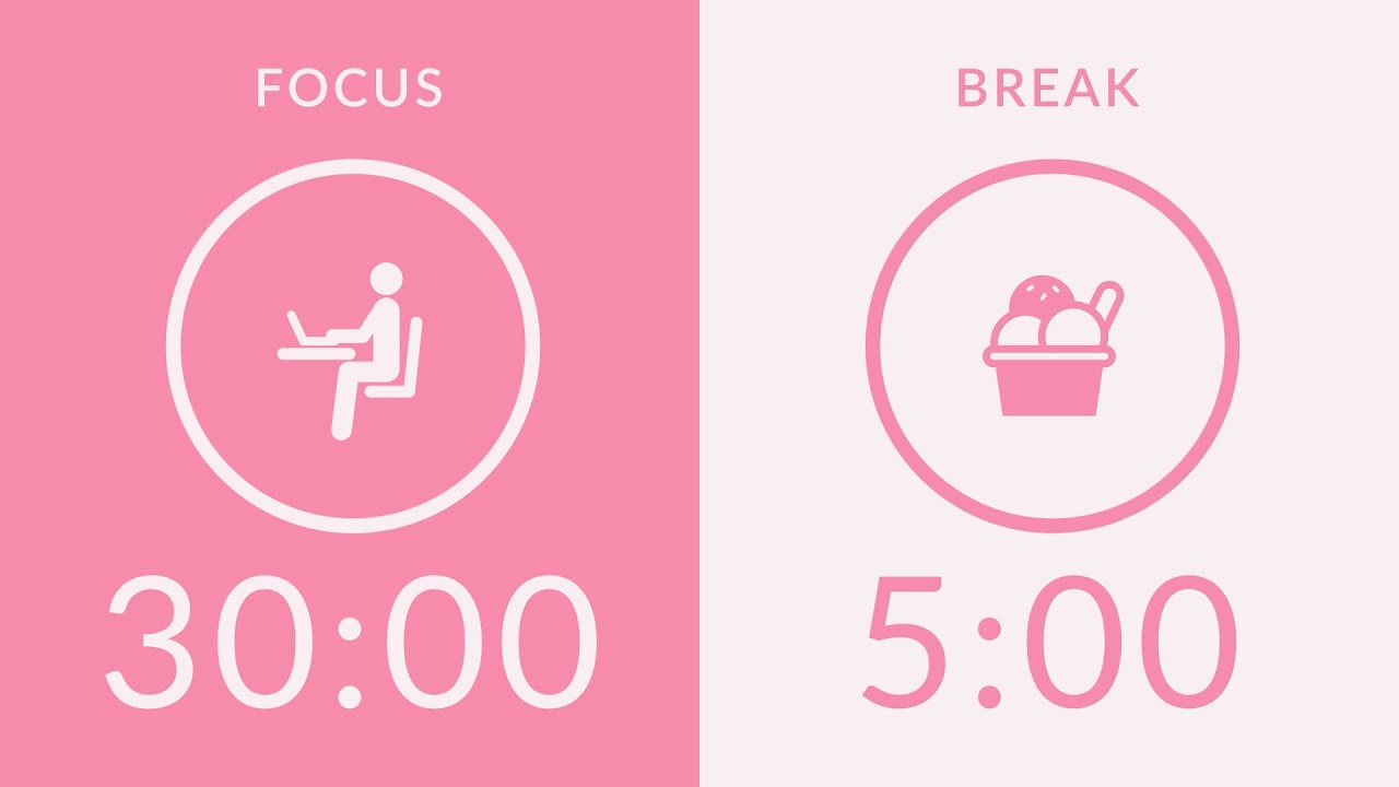 30/5 Pomodoro Timer with Pink Noise 🎧 2-Hour Study with Me for Deep Focus & ADHD ✨