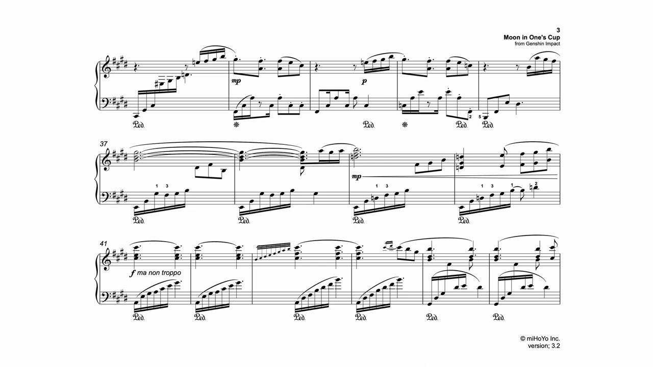 Music Sheet(Piano Solo): 原神 璃月 明月、盃にあり Genshin Impact "Moon in One's Cup" Liyue