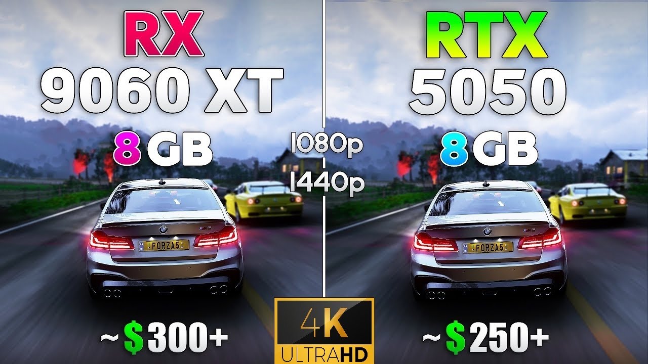 NVIDIA RTX 5050 8GB vs AMD RX 9060 XT 8GB - Test in 10 Games | 1080p & 1440p