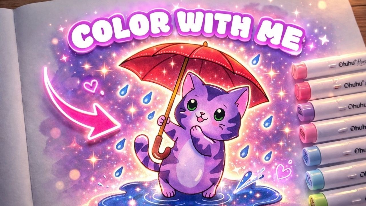Cat Under the Rain☔😺| ASMR Satisfying Coloring