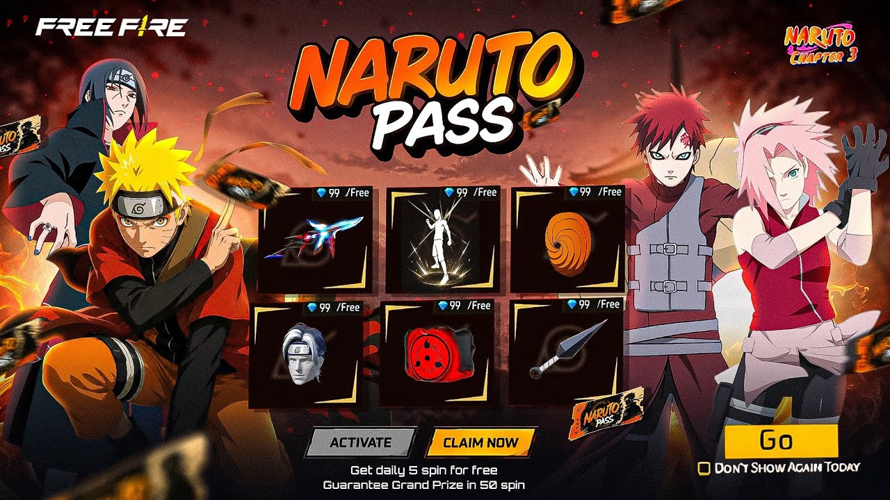 31 July🔥 Naruto Pass Rewards🥳| Free Fire Naruto Event | Upcoming New Events Free Fire | Ff New Event