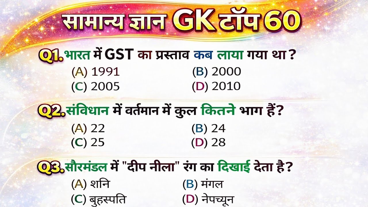 General Knowledge Questions | GK GS Special |Exam में पूछे जाने वाले 60 प्रश्न | SSC GD MTS RPF 2026