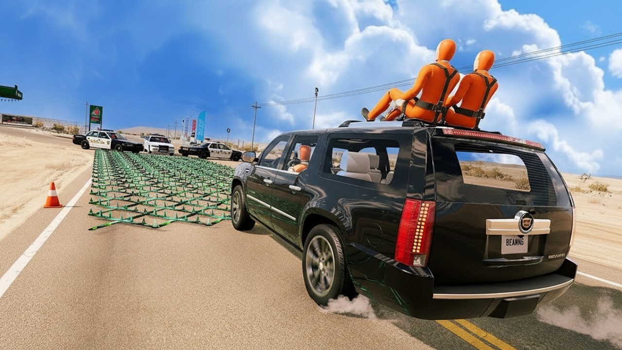 Epic High Speed Cars Vs Spikes Strip Pileup | BeamNG.drive Realistic Crashes & Speed Test #1