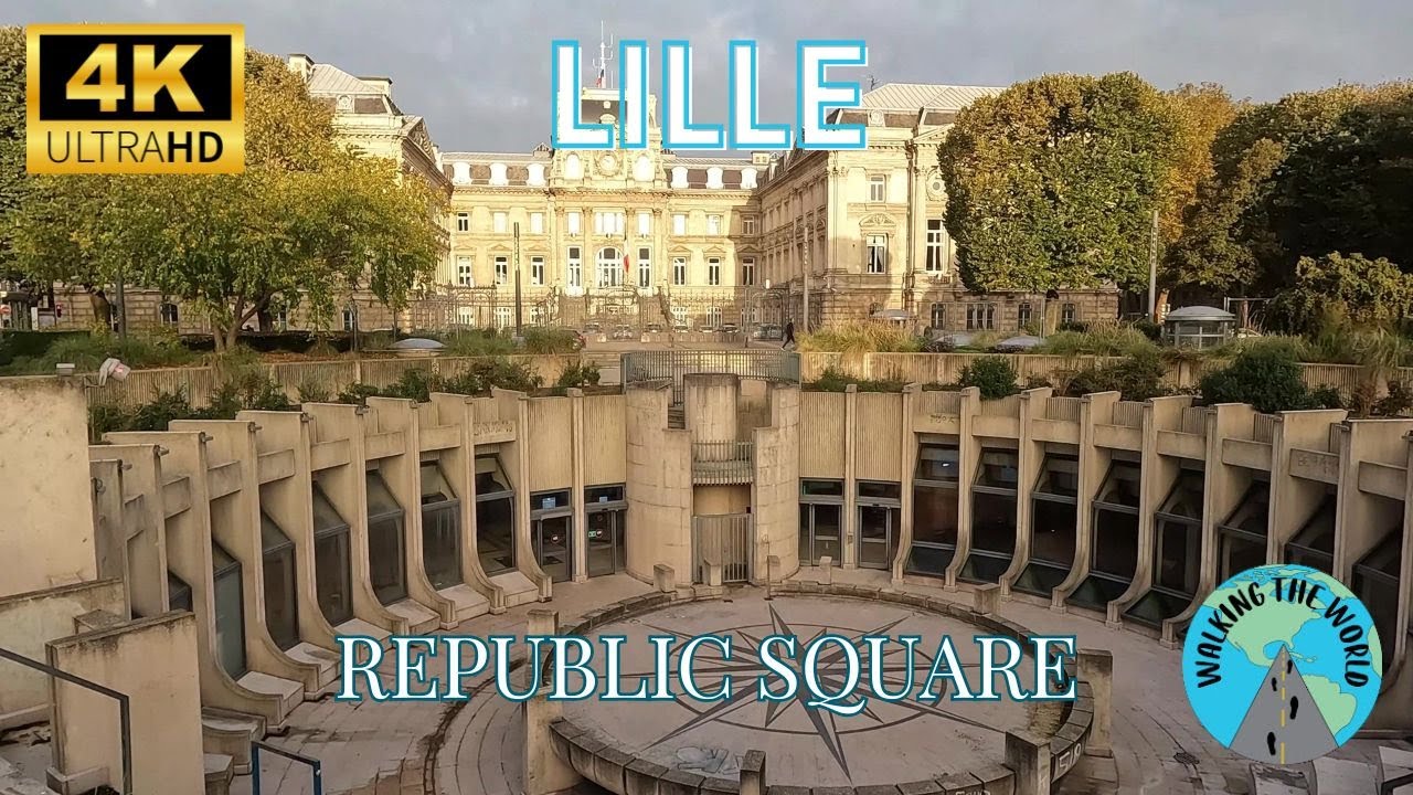 Lille Republic Square 4k walking tour video October in Lille France