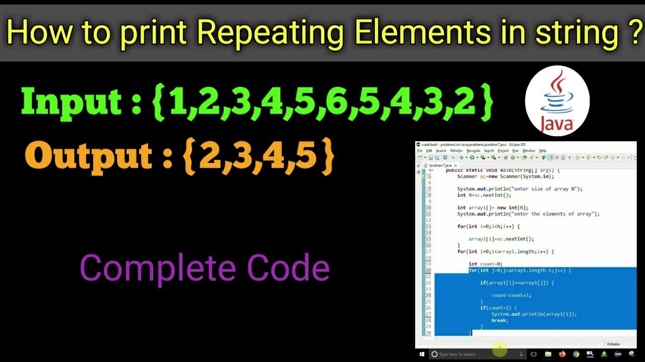 Java program to print repeating elements in given array /how to print repeating elements in array