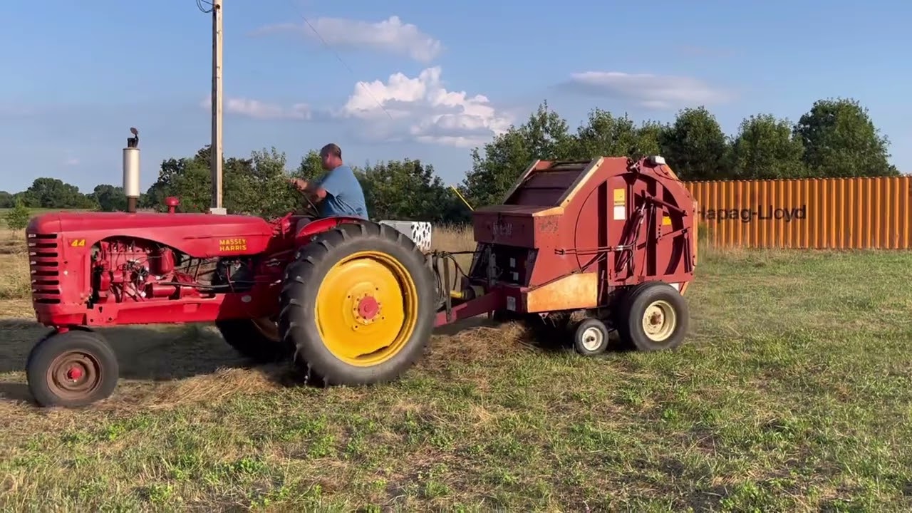Massey Harris 44 baling with a M&W 1500 baler & Ford 801 Powermaster cutting hay with Vermeer TM 700