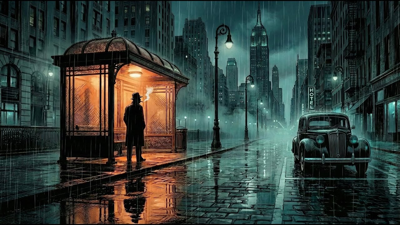 Dark Noir Jazz for Deep Focus — Rainy City Street Ambience | 2 Hours