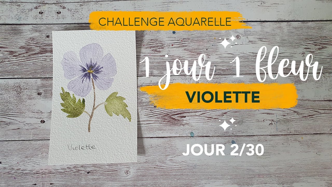 Challenge 1 jour 1 fleur - tuto aquarelle Violette - 2/30