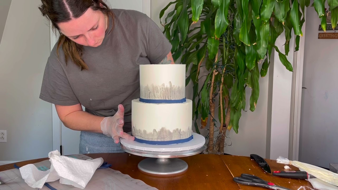 Cake Decorating Video Tutorial | Modern, Abstract, Blue, Silver | Baby Shower Cake with Metallic