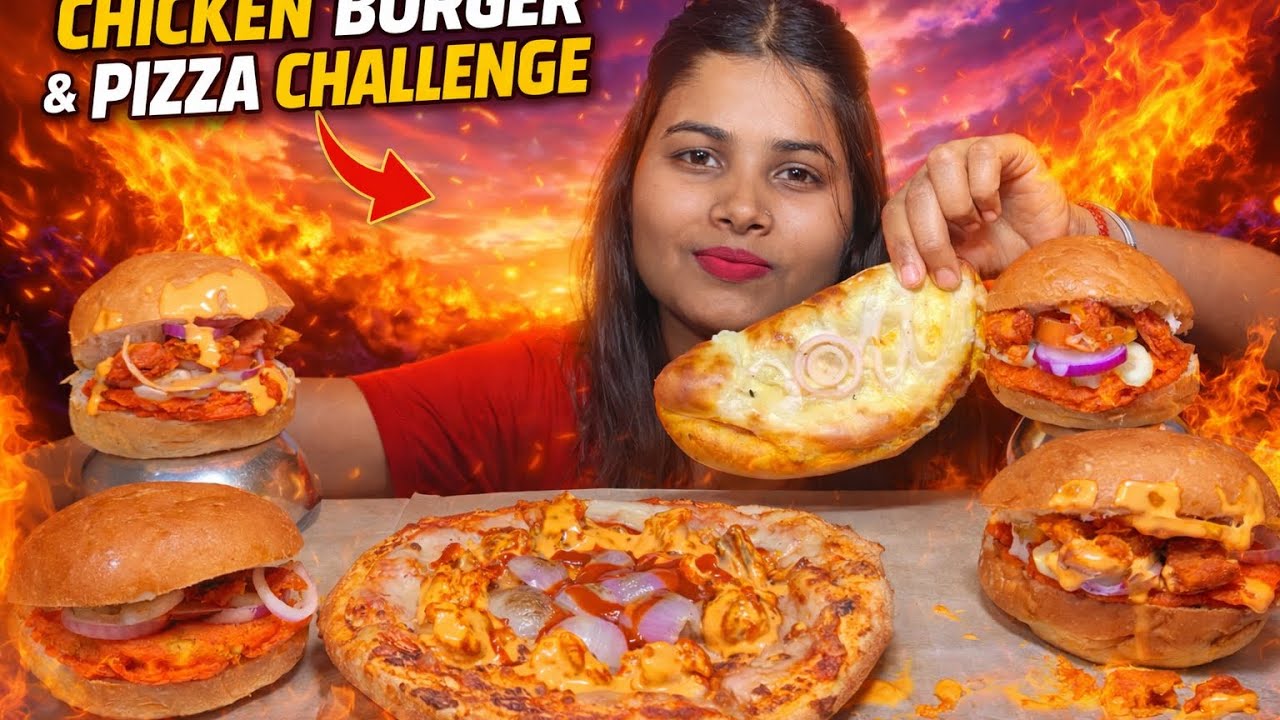 Chicken Burger & Pizza Challenge 🍔🍕 | Extra Cheesy & Spicy Food Challenge 😱