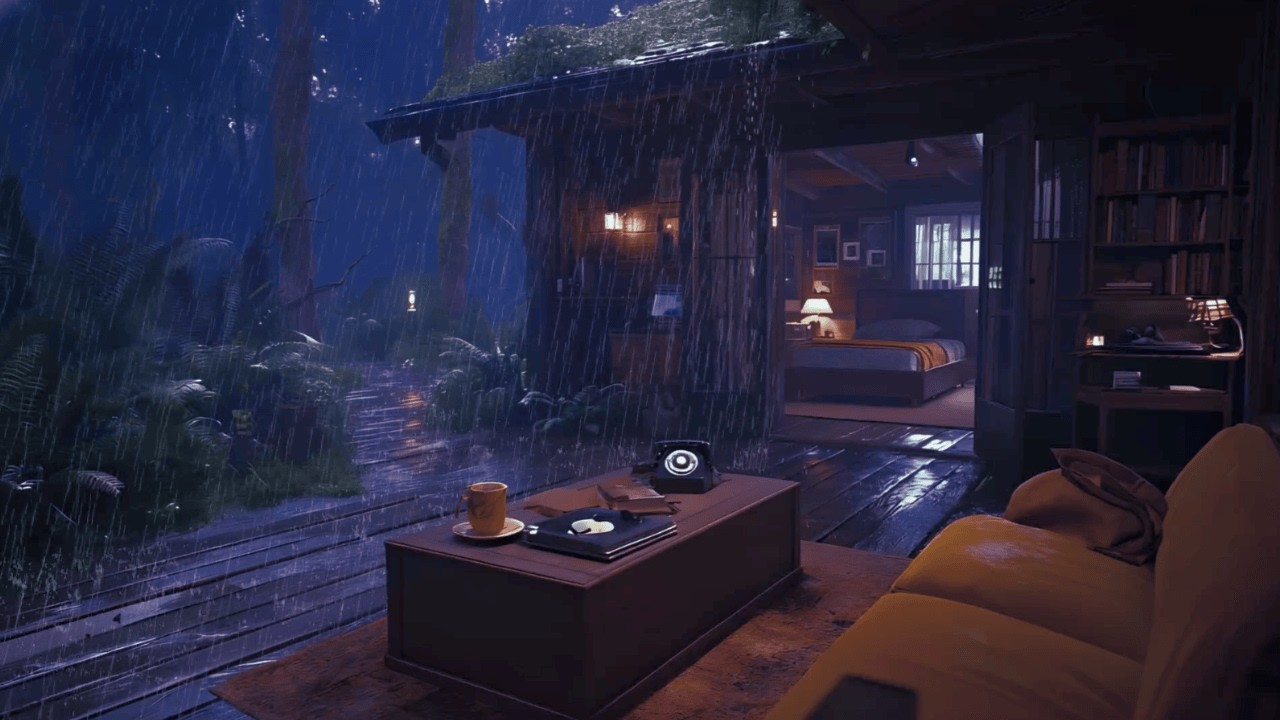 Fall Asleep Instantly: HEAVY RAIN APOCALYPSE & Soft Piano in a Vintage Forest Cabin