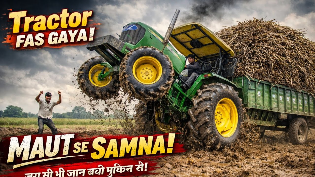 खेत में गन्ने से भरी ट्रॉली के साथ ट्रैक्टर खड़ा हो गया😱 | Tractor Fas Gaya | Dangerous Farming Vlog