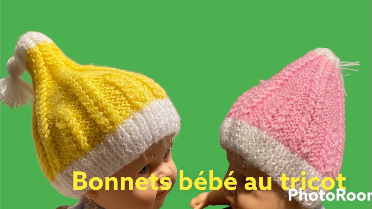 Bonnet au tricot de bébé taille naissance 0-3 mois.