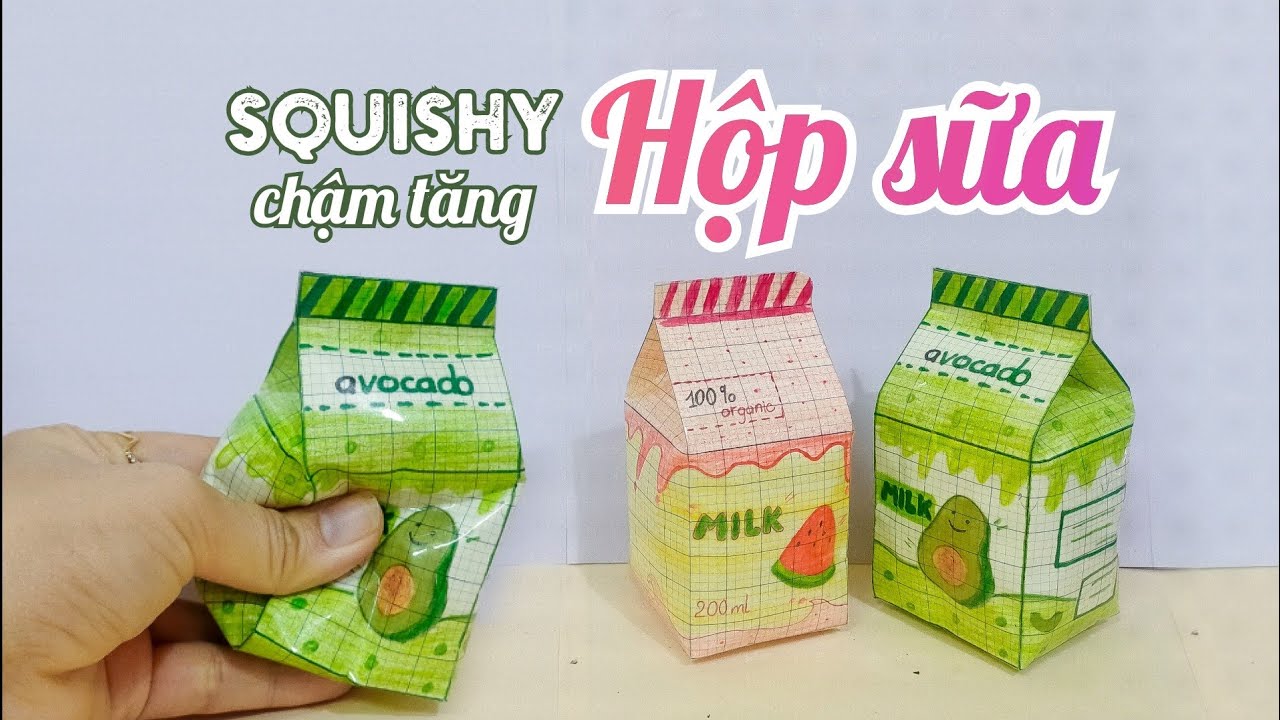 Cách làm Squishy 3D hình HỘP SỮA đơn giản | Làm Squishy mini từ giấy ô ly | 3D paper Squishy