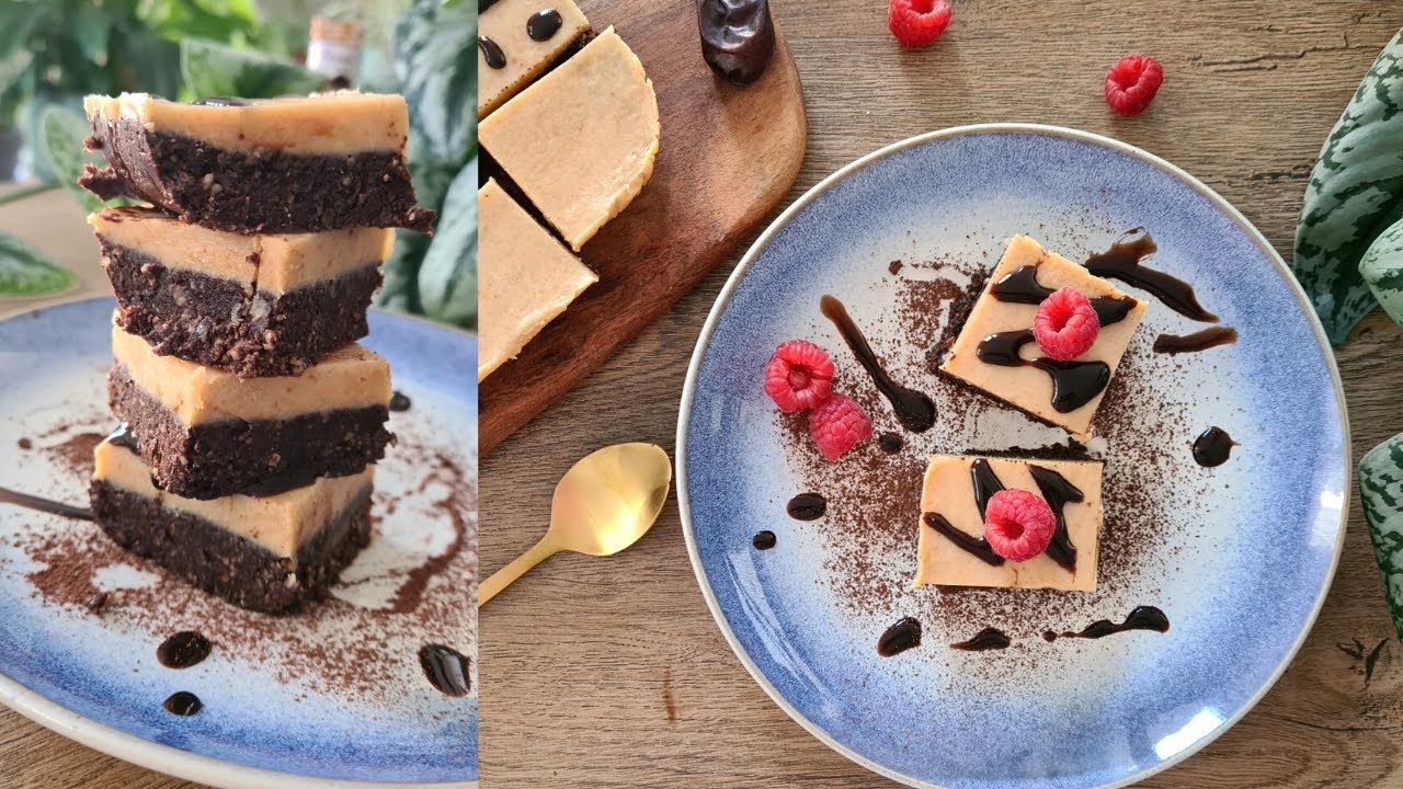 No Bake Brownies; No Flour, No Egg, No Refined Sugar | Brownies With Peanut Butter Ganache