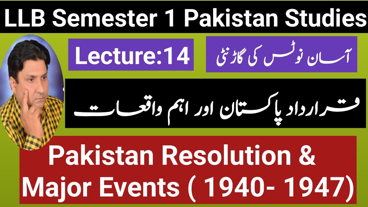 Pakistan Resolution and Important Events (1940 to 1946) LLB  Semester 1 Pakistan Studies| 