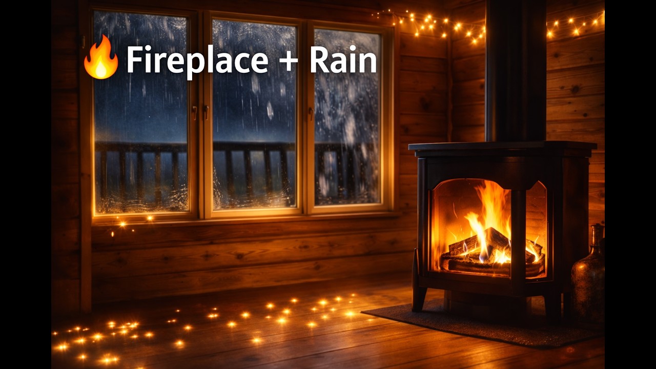 Cozy Cabin Fireplace & Rain Sounds 🔥🌧️ | Crackling Fire Ambience for Sleep, Study & Relaxation