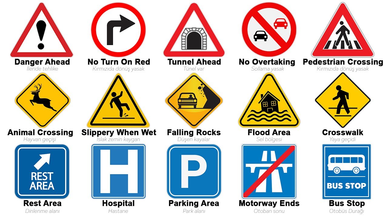 60 Önemli İngilizce Yol ve Trafik İşaretleri | İngilizce Kelime Bilgisi