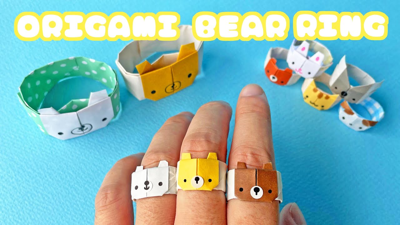 【遊べる折り紙】くまの指輪の折り方音声解説付☆動物の指輪シリーズ・Origami Bear ring tutorial/アクセ/たつくり