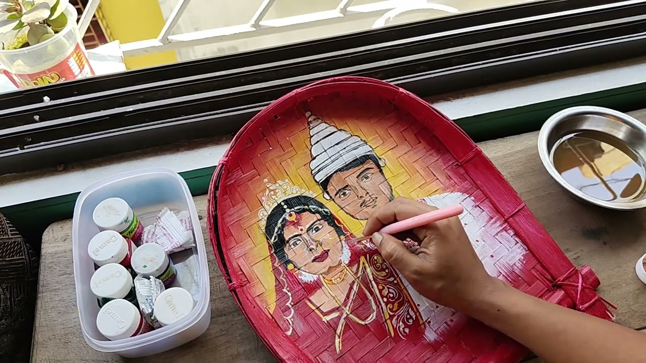 Biye Kulo Painting ✨//portrait on kulo//fabric painting on kulo