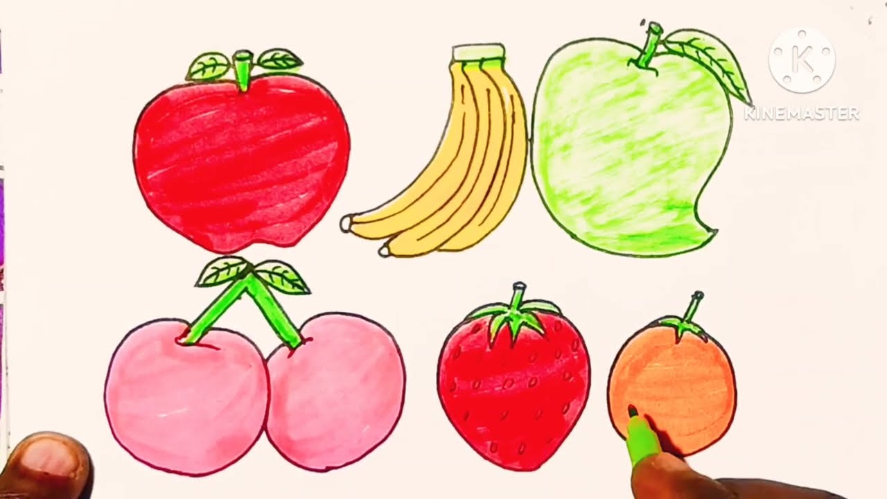 SIX SIMPLE FRUIT 🍓🍑 PANTING ll EASY BEAUTIFUL COLORING STEP BY STEP BEGINNERS TODDLER SIX FRUIT DROW